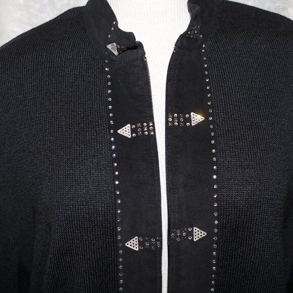 Philippe Marques black beaded cardigan size 16 full zip made in USA - Picture 7 of 9
